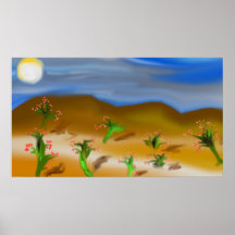 Cactus Berry Bushes Hillside Moon Landscape Posters