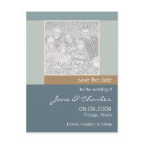 Cadet Blue & Tan Photo Save the Date postcards