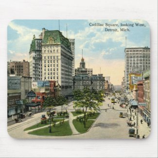 Cadillac Square, Detroit Michigan, 1915 Vintage mousepad