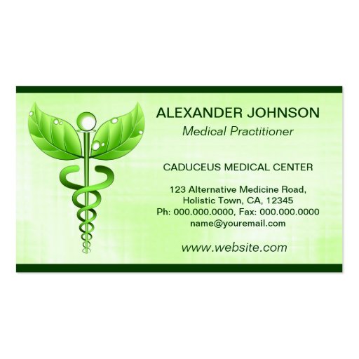 Caduceus Alternative Medicine Business Cards (front side)