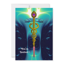 CADUCEUS  bright blue ,pink amethyst Personalized Invites