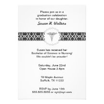 Caduceus Damask Band Invitation Nursing RN