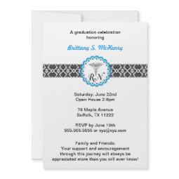 Caduceus Damask blue Invitation Nursing RN invitation