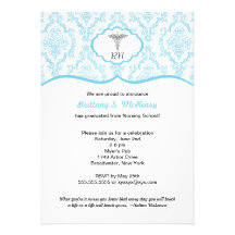Caduceus Damask blue Nursing school graduation RN Card