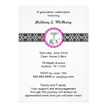 Caduceus Damask hot pink Invitation Nursing RN