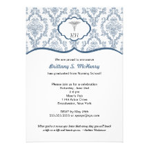 Caduceus Damask navy blue Nurse graduation RN BSN Invitation