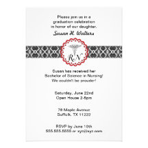 Caduceus Damask Red Invitation Nursing RN