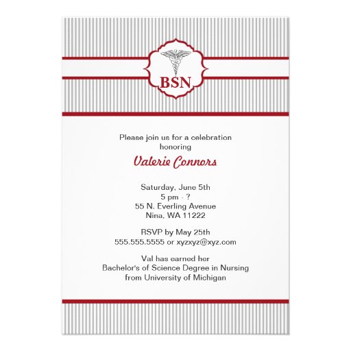 Caduceus RN BSN LPN Graduation Burgundy Red Custom Invite