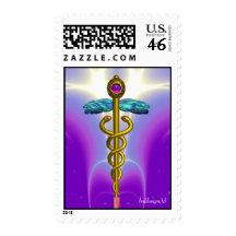 CADUCEUS vibrant gold ,amethyst blue purple Postage Stamp
