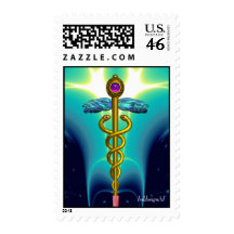 CADUCEUS vibrant gold ,amethyst blue purple Stamp