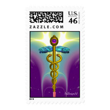 CADUCEUS vibrant gold ,amethyst blue purple Stamps