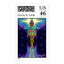 CADUCEUS vibrant gold ,amethyst blue purple Stamps
