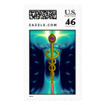 CADUCEUS vibrant gold ,amethyst blue turquase Stamp