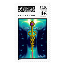 CADUCEUS vibrant gold ,amethyst blue turquase Stamp
