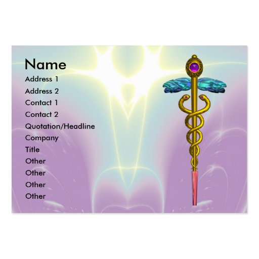 CADUCEUS,  vibrant gold amethyst Business Cards (front side)