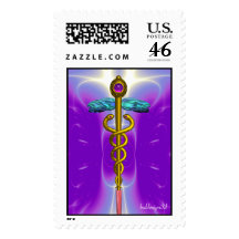 CADUCEUS vibrant gold ,amethyst violet purple Stamps