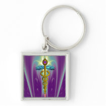 CADUCEUS , vibrant gold ametist Key Chain