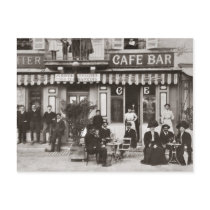 Café in France sepia postcard