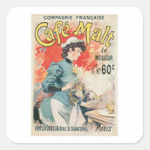 Cafe Malt Vintage Coffee Drink Ad Art Square Sticker