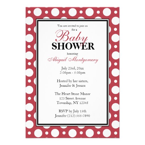 Cafe Merlot Red Assorted Polka Dots Baby Shower Custom Invites