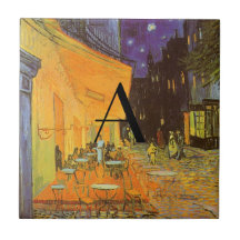 Cafe terrace at night monogram ceramic tiles