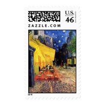Café Terrace on the Place du Forum, Arles at Night Postage Stamp
