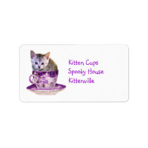 Caffeine Cat, Kitten in a cup address label