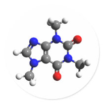 Caffeine Molecule 3D structure Round Sticker