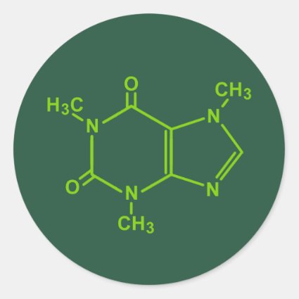 Caffeine Molecule Round Stickers
