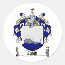 CAHILL FAMILY CREST -  CAHILL COAT OF ARMS ROUND STICKER