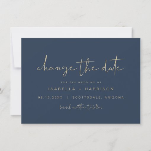 CAITLIN Navy And Gold Change The Date Invitation Zazzle