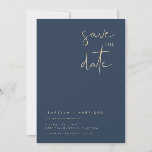 CAITLIN Navy And Gold Modern Save The Date Invitation Zazzle