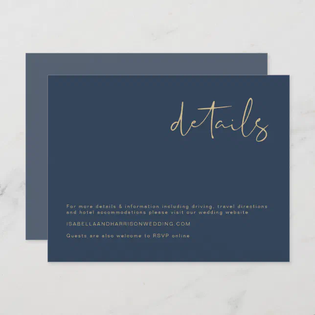 CAITLIN Navy Gold Modern Minimalist Details Card Zazzle