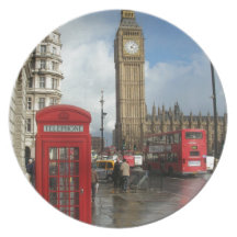 Caja del teléfono de Londres y Big Ben (St.K) Platos Para Fiestas