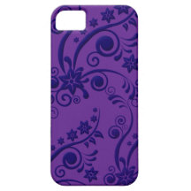 Caja grabada en relieve floral azul y púrpura del  iPhone 5 protector