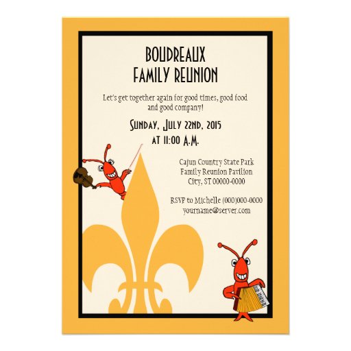 Cajun Crawfish Fleur de Lis Family Reunion Invitation (front side)