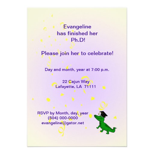 Cajun Themed Ph.d Party Invitation