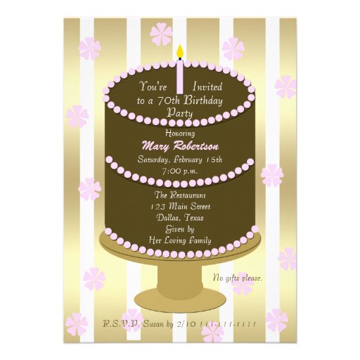 Cake 70th Birthday Party Invitation - 70th in Pink