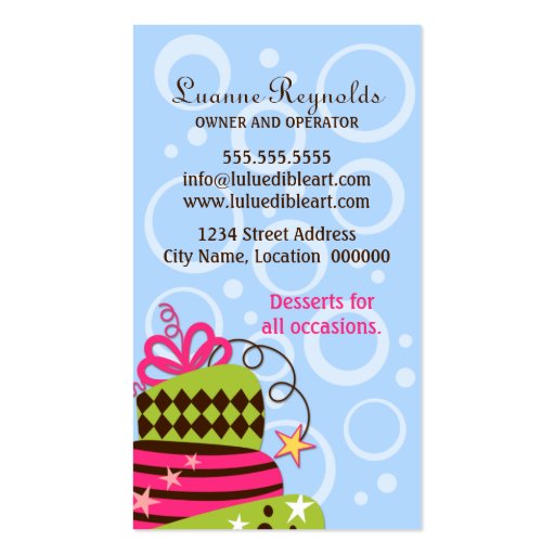 Cake Art Bakery Business Cards (back side)