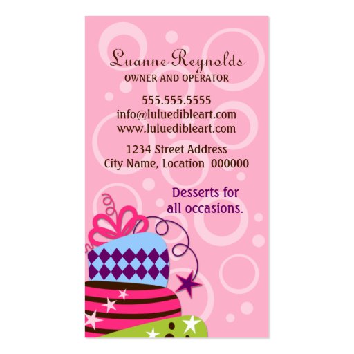 Cake Art Bakery Business Cards (back side)