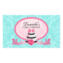 Cake Bakery Damask Aqua Pink Business Cards