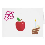 cake, candle, apple, grapes greeting cards