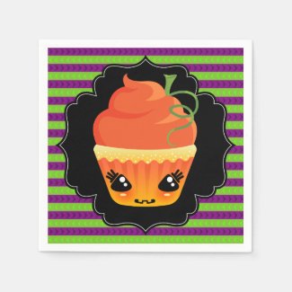 Cake-O-Lantern Colorful Striped Halloween Napkins Standard Cocktail Napkin