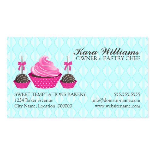 Cake Pops and Cupcake Aqua Pink Business Cards (back side)