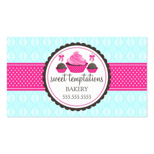 Cake Pops and Cupcake Aqua Pink Business Cards (front side)