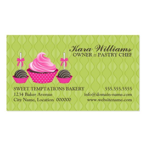 Cake Pops and Cupcake Green Pink Business Cards (back side)