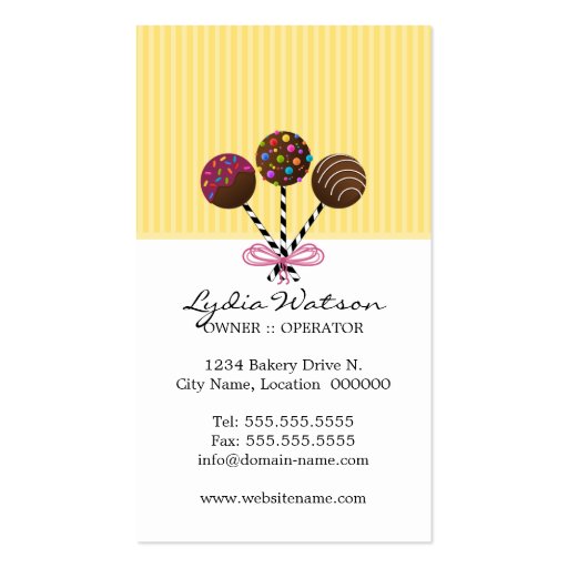 Cake Pops Bakery Business Cards (back side)