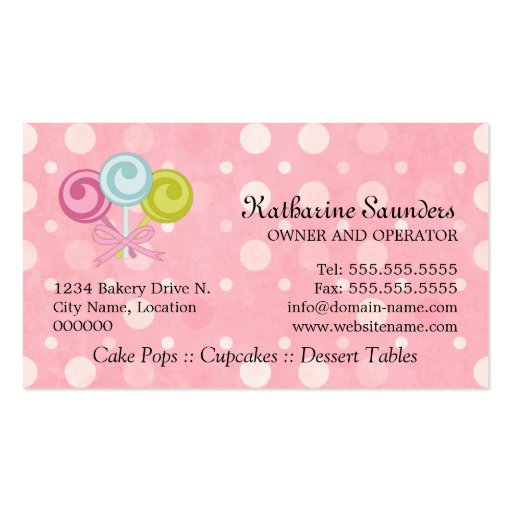 Cake Pops Bakery Business Cards (back side)