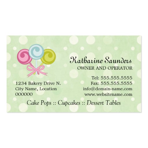 Cake Pops Bakery Business Cards (back side)