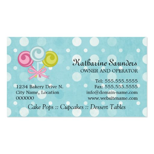 Cake Pops Bakery Business Cards (back side)